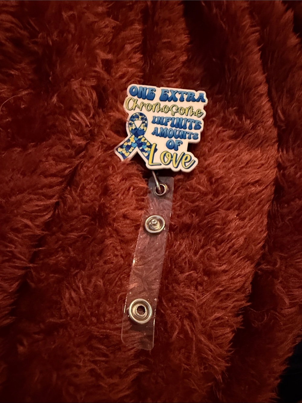 One Extra Chromosome Infinite Amounts of Love Blue Ribbon Badge Reel